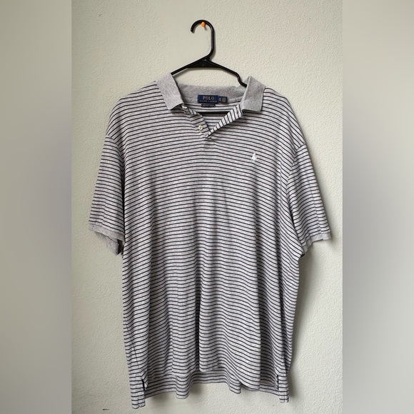Polo Ralph Lauren‎ Gray Striped Pima Soft Touch Short Sleeve Logo Polo Shirt XL - Picture 1 of 4
